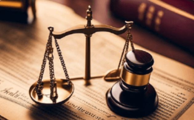 Scales of justice and gavel on legal documents